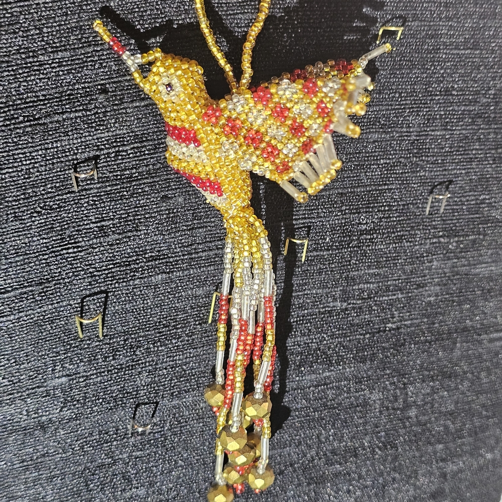 Handcrafted Beaded Bird Ornament - Yellow and Red